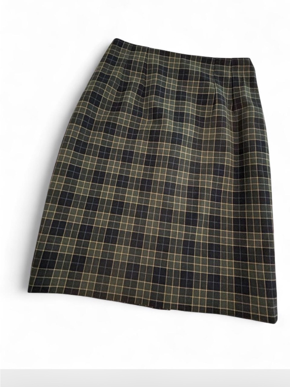 Un Deux Trois sz 4 Green Navy Black Plaid tailored Pencil Skirt holidays festive